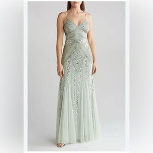 NWT - MARINA Sage Green and Silver Sequin Embellished Formal Dress Sz 8